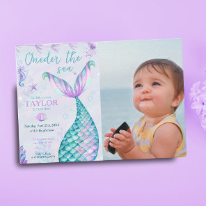 Oneder the Sea Mermaid 1st birthday girl Photo Invitation