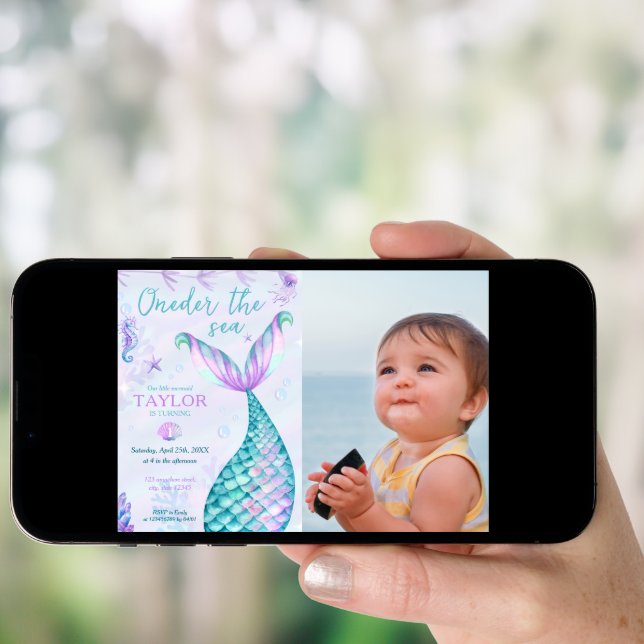 Oneder the Sea Mermaid 1st birthday girl Photo Invitation (Front Digital)