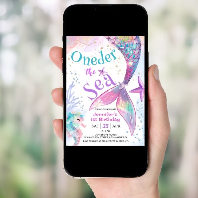 Oneder The Sea Mermaid 1st Birthday  Invitation (Front Digital)