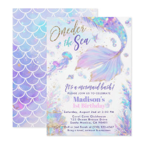 Oneder the Sea Mermaid 1st Birthday Invitation