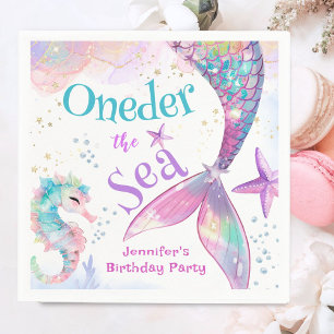 Oneder The Sea Mermaid 1st Birthday Pink Purple Napkins