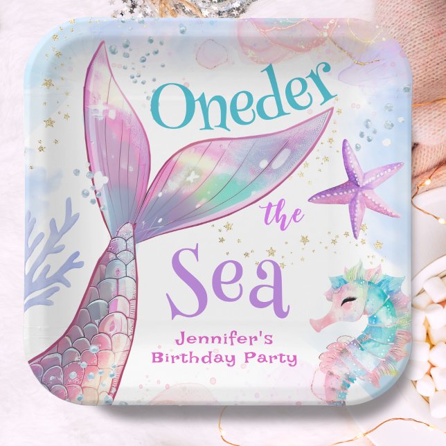 Oneder The Sea Mermaid 1st Birthday Pink Purple Paper Plates (Creator Uploaded)