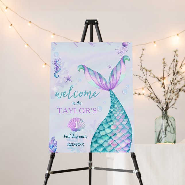 Oneder the Sea Mermaid 1st birthday Welcome Sign (In Situ (Stand))