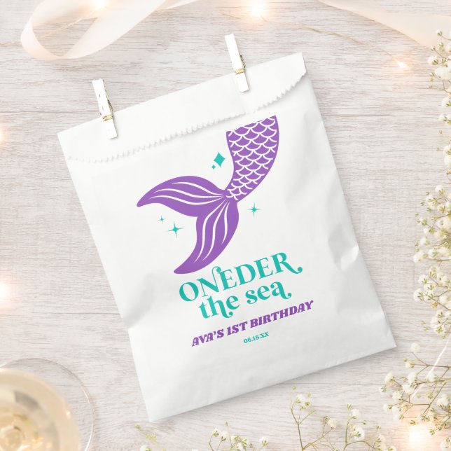 ONEder The Sea Mermaid 1st First Birthday Party Favor Bag (Clipped)