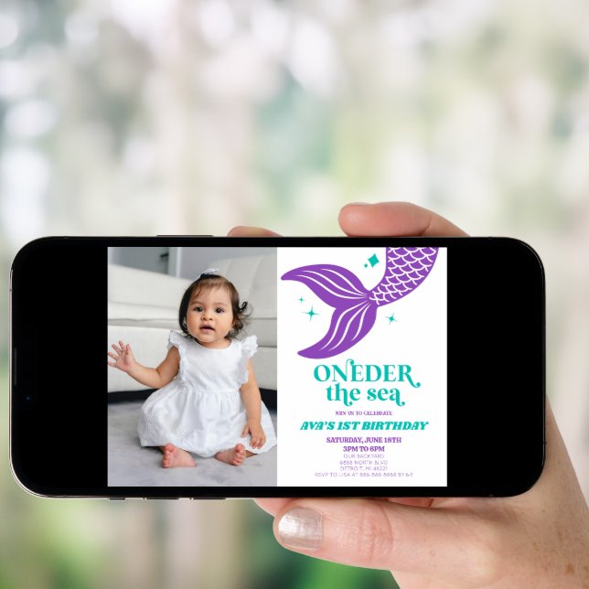 ONEder The Sea Mermaid 1st First Birthday Party Invitation (Front Digital)