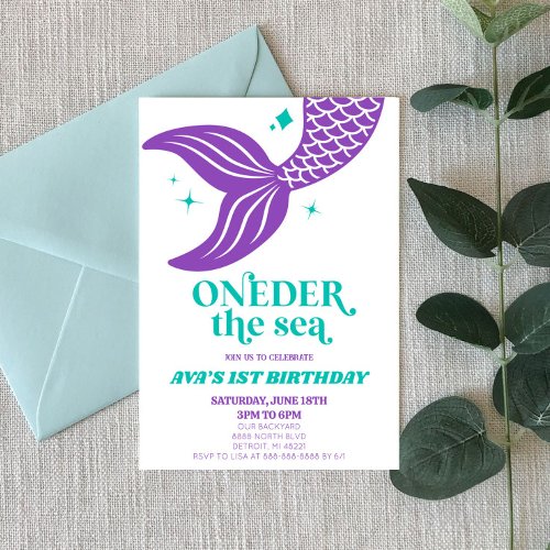ONEder The Sea Mermaid 1st First Birthday Party Invitation