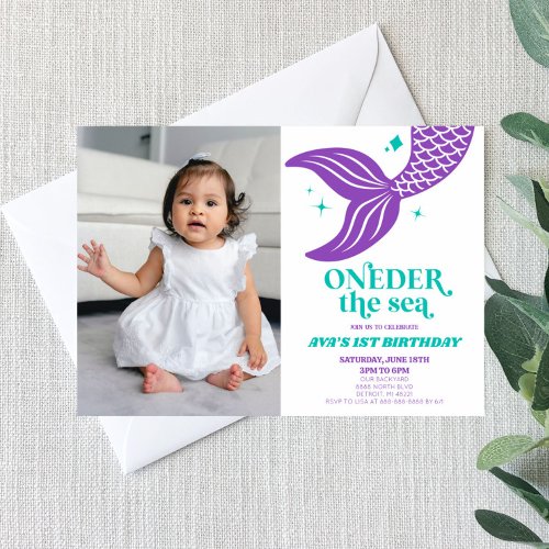 ONEder The Sea Mermaid 1st First Birthday Party Invitation