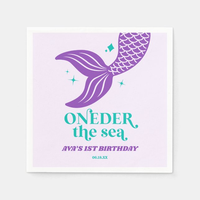 ONEder The Sea Mermaid 1st First Birthday Party Napkins (Front)