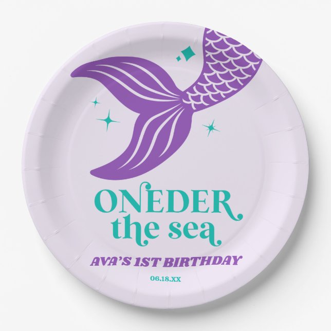 ONEder The Sea Mermaid 1st First Birthday Party Paper Plates (Front)