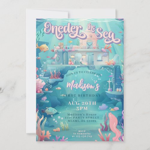 Oneder the Sea Mermaid Castle 1st Birthday Party Invitation