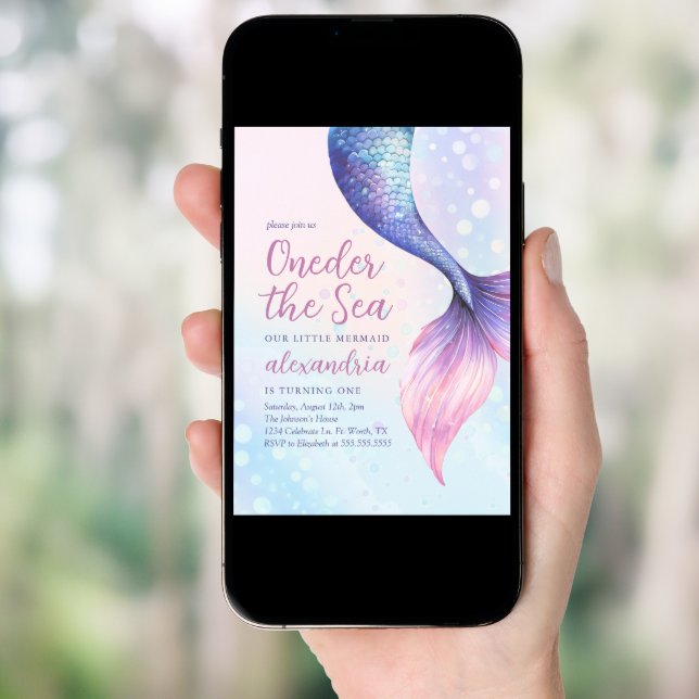 Oneder the Sea Mermaid First Birthday  Invitation (Front Digital)