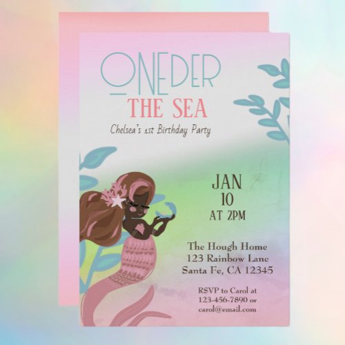Oneder the Sea Mermaid First Birthday  Invitation