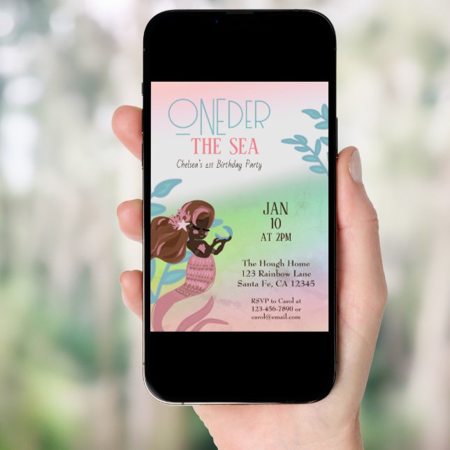 Oneder the Sea Mermaid First Birthday  Invitation (Front Digital)