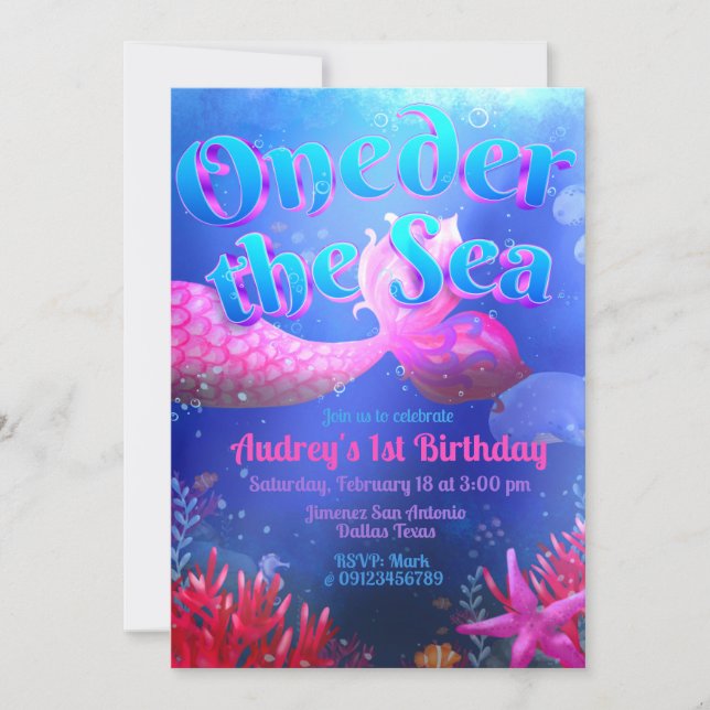 Oneder the Sea - Mermaid Invitation (Front)