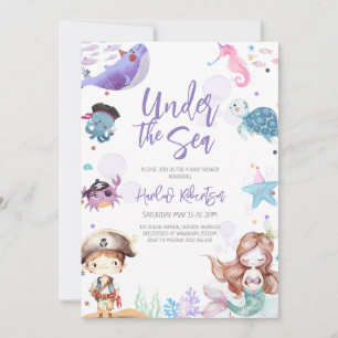 Oneder the Sea Mermaid Ocean Theme Baby Shower Invitation
