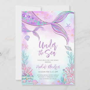 Oneder the Sea Mermaid Ocean Theme Baby Shower Invitation