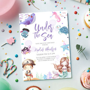 Oneder the Sea Mermaid Ocean Theme Baby Shower Invitation