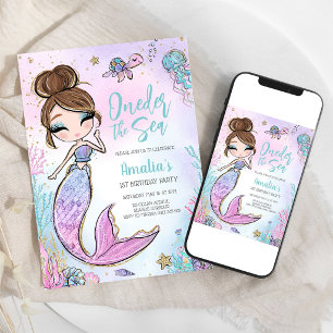 Oneder the Sea Mermaid Ocean Theme Girl Birthday Invitation