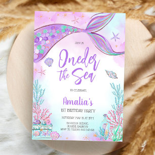Oneder the Sea Mermaid Ocean Theme Girl Birthday  Invitation