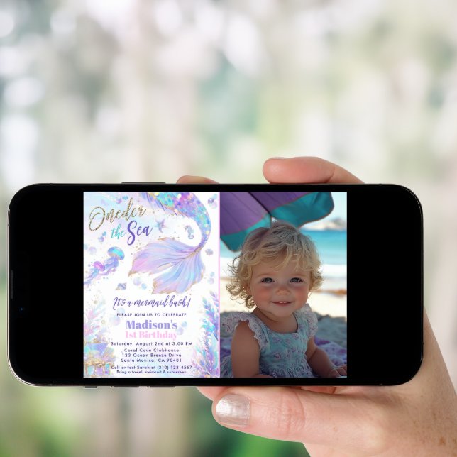 Oneder the Sea Mermaid Photo Birthday Invitation (Front Digital)