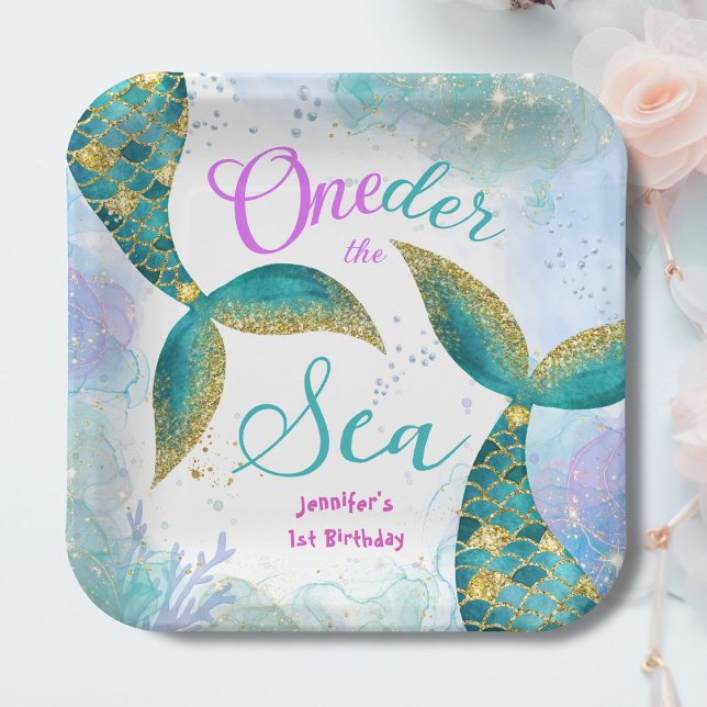Oneder The Sea! Mermaid Purple Teal 1st Birthday Paper Plates (Creator Uploaded)