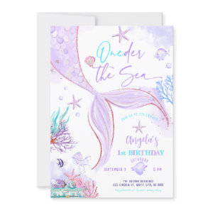 ONEder the Sea Mermaid Purple Teal First birthday Invitation
