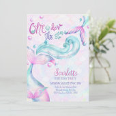 Oneder the Sea Mermaid Tails 1st Birthday Party Invitation (Standing Front)