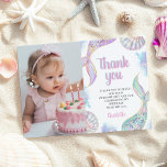 Oneder the Sea Mermiad Birthday Thank You Card<br><div class="desc">Oneder the Sea Birthday Flat Thank You Card. For a personal touch you can add a cute photo of your little one on the left side.</div>