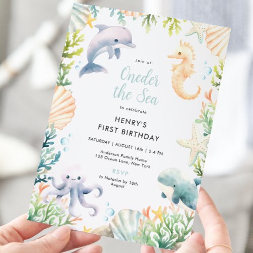 Oneder The Sea Ocean 1st Birthday Boy Invitation