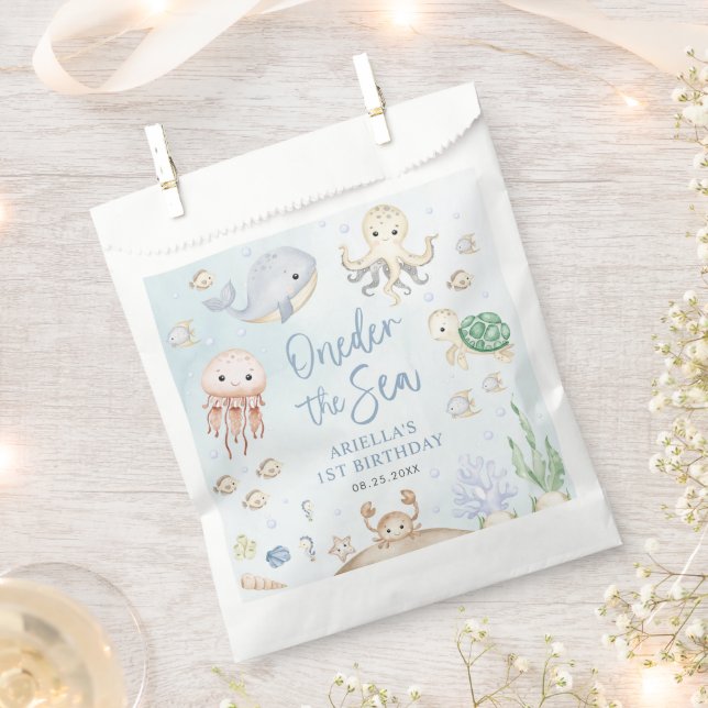 Oneder The Sea Ocean Animals 1st Birthday Favor Bag (Clipped)