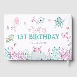 Oneder the Sea Ocean Animals 1st Birthday Foil Guest Book