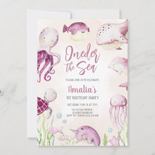 Oneder the Sea Ocean Animals 1st Birthday Invitation
