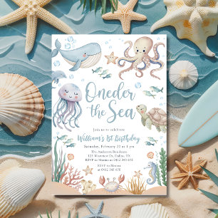 Oneder The Sea Ocean Animals 1st Birthday Invitation