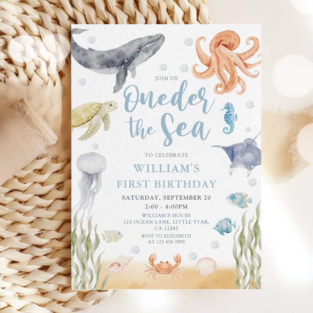Oneder The Sea Ocean Animals 1st Birthday Invitation (Creator Uploaded)