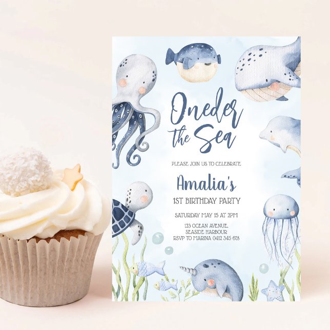Oneder the Sea Ocean Animals 1st Birthday Invitation (Creator Uploaded)