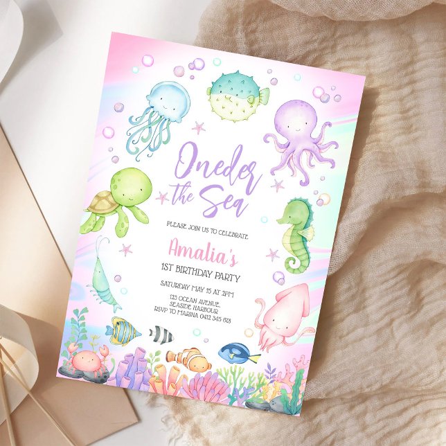 Oneder the Sea Ocean Animals 1st Birthday  Invitation (Creator Uploaded)