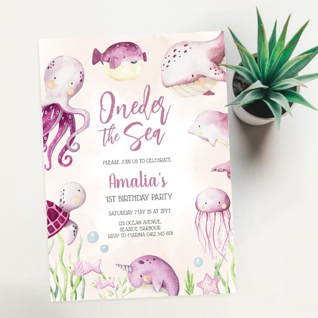 Oneder the Sea Ocean Animals 1st Birthday Invitation (Creator Uploaded)