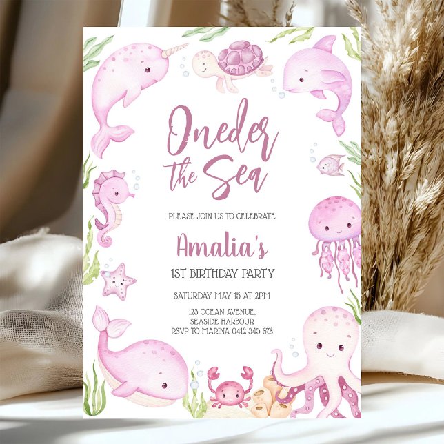 Oneder the Sea Ocean Animals 1st Birthday  Invitation (Creator Uploaded)