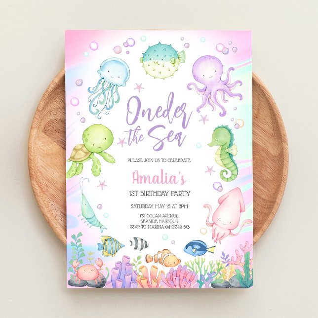 Oneder the Sea Ocean Animals 1st Birthday Invitation (Creator Uploaded)