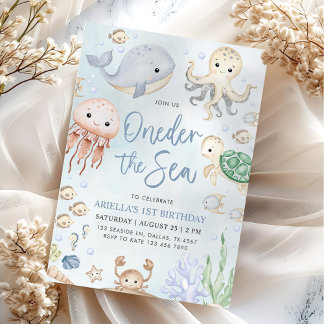 Oneder The Sea Ocean Animals 1st Birthday Invitation