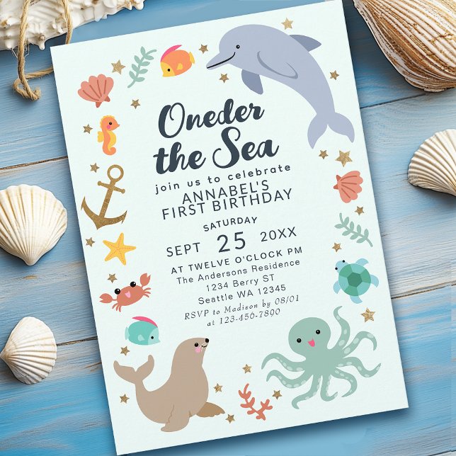 Oneder the Sea Ocean Animals Kids First Birthday Invitation (Creator Uploaded)
