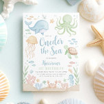Oneder The Sea Ocean Boy 1st Birthday Invitation<br><div class="desc">Oneder The Sea - A cute underwater ocean animal themed 1st birthday invitation with watercolor sea animals - Whale,  Turtle,  Jellyfish,  Octopus,  Fish,  Crabs. The perfect invitation for your boy's first birthday party.</div>