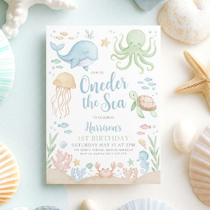 Oneder The Sea Ocean Boy 1st Birthday Invitation