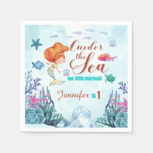Oneder the sea orange mermaid 1st birthday girl napkins
