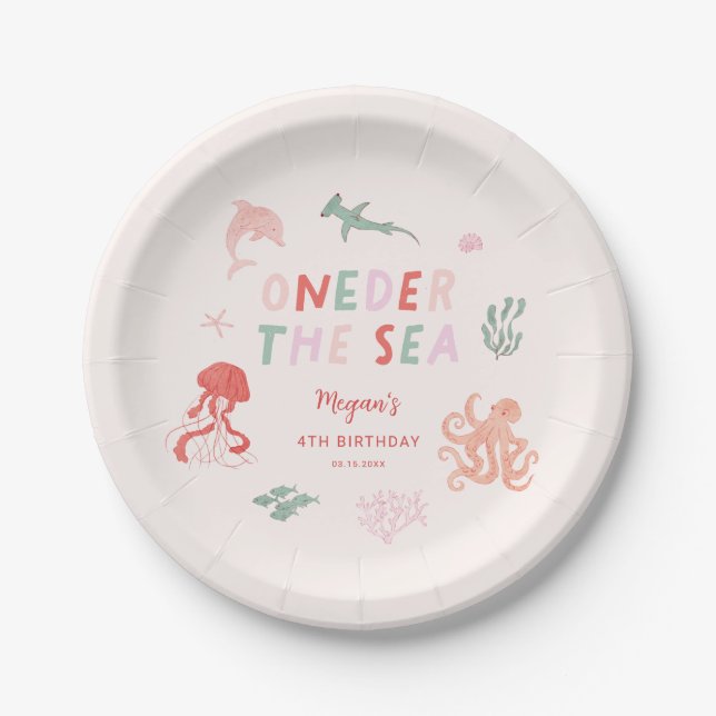 ONEder The Sea Pink Birthday Party Paper Plates (Front)