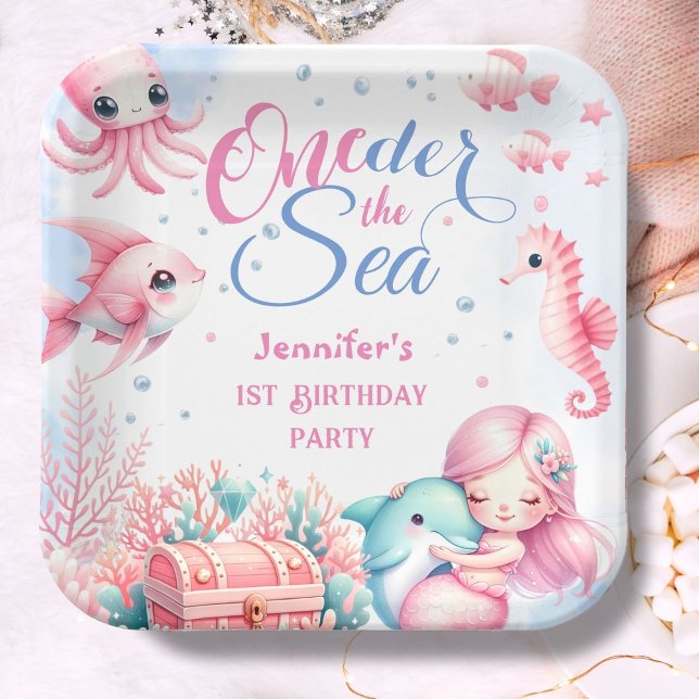 ONEder The Sea! Pink Little Mermaid 1st Birthday Paper Plates (Creator Uploaded)