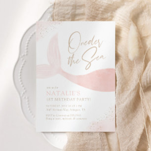 Oneder the Sea Pink Mermaid Girl Birthday Party Invitation