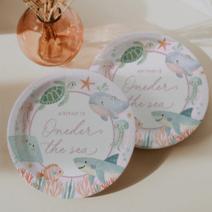 Oneder the Sea Pink Nautical Ocean 1st Birthday Paper Plates