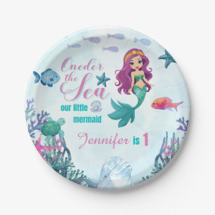 Oneder the Sea Purple Mermaid Girls 1st Birthday Paper Plates