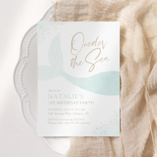 Oneder the Sea Turquoise Mermaid Girl Birthday Invitation